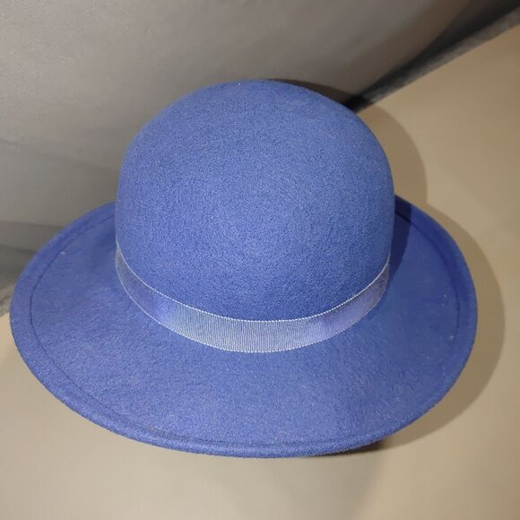 Georgette Doeskin Felt Bowler Wool New York Blue Hat Made In USA Vintage Ribbon - Picture 10 of 10